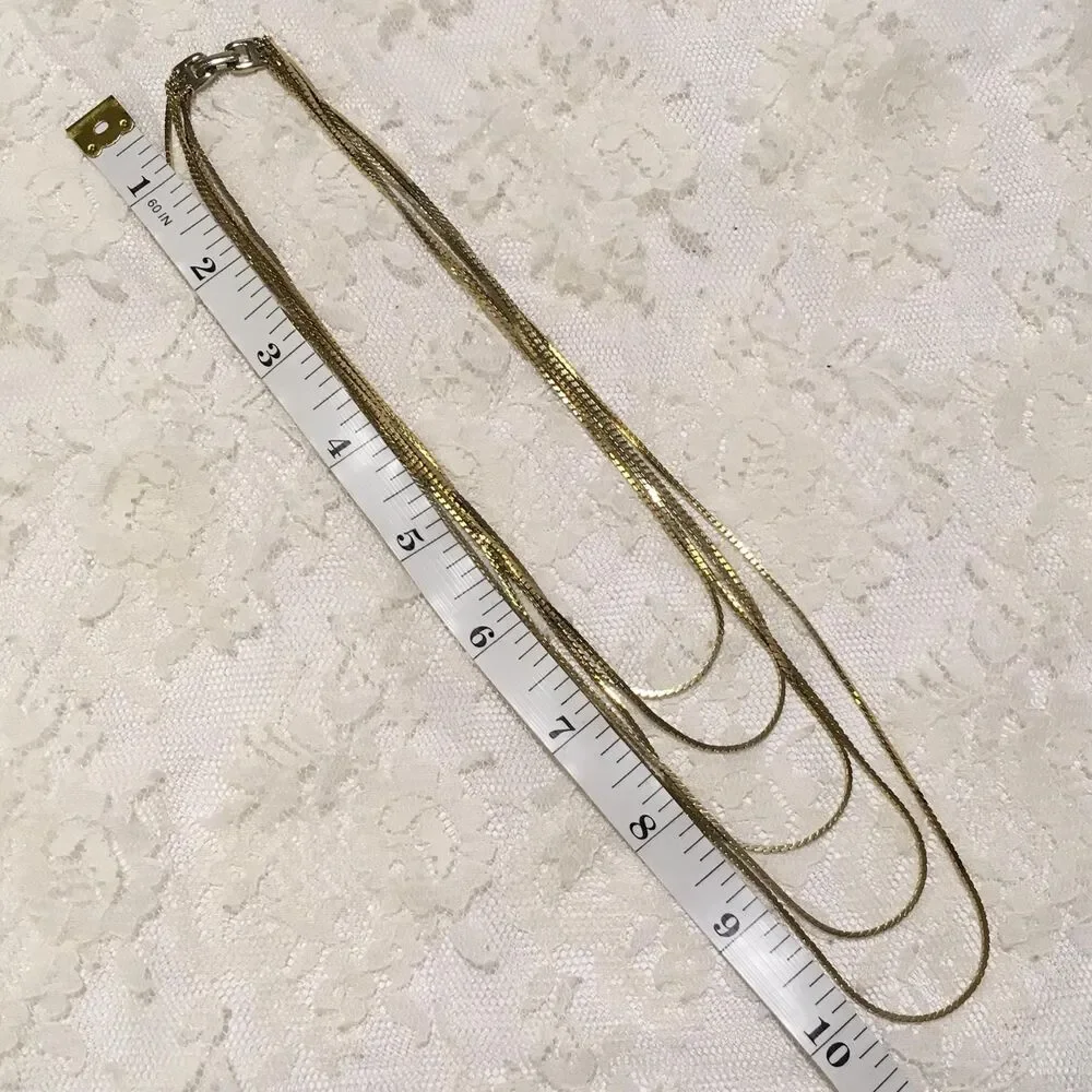 Vintage Multi-Chain Layer Necklace Gold Clasp 5 Strands Minimalist Everyday